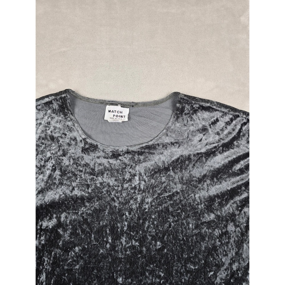 Vintage Match Point Tunic Top Womens One Size Gray Crushed Velvet L/S USA‎ Made